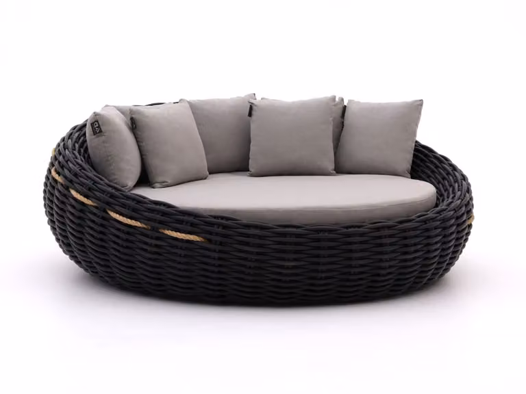 Apple Bee Tuinbed Ligstoel in Zwart Polyrattan met Weerbestendig Kussen