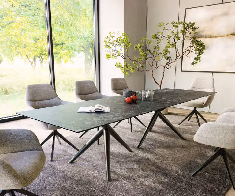DELIFE Eetkamertafel Edge Nero Greco Anthrazit Estelar, Keramiek en Metaal, Zwart, B: 300 cm x D: 100 cm
