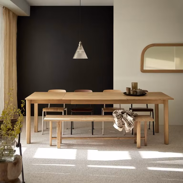 Tikamoon Noah Uitschuifbare Eettafel van Massief Teak - Bruin - B: 220 cm, D: 90 cm, H: 75 cm (met butterfly leaf)