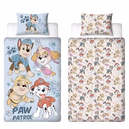 Paw Patrol eenpersoons dekbedovertrekset met kussensloop, omkeerbaar ontwerp, 135 x 200 cm
