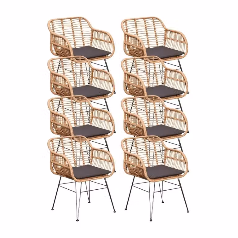 Lola dining tuinstoel set van 8 | Wicker en staal | Bamboo antraciet