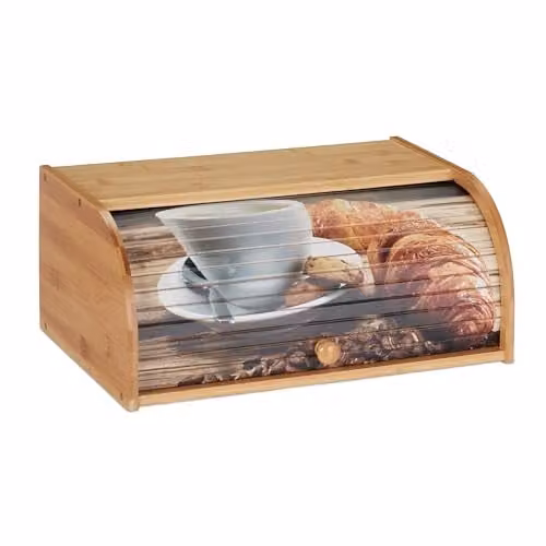 Relaxdays Broodtrommel van Bamboe met Schuifdeksel, Bruin, B/D/H: 40 x 17 x 27 cm