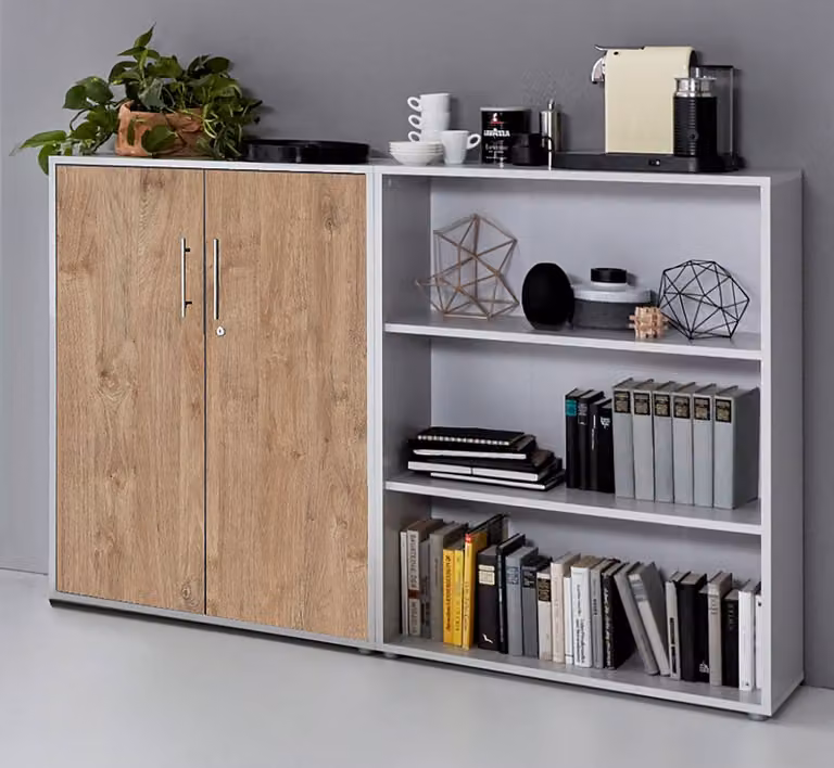 home24 Dossierkast 2-delig Sanremo, Bruin eikenhouten look, B/D/H: 114 x 33 x 85 cm