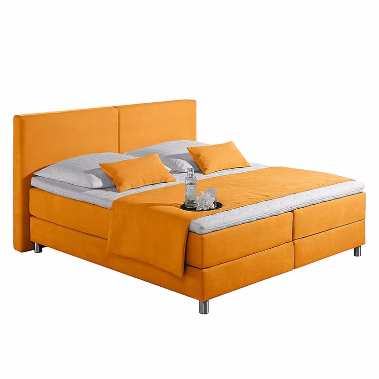 home24 Boxspring Nilan Geel Mixweefsel B/D/H: 180 x 200 cm met Pocketveringmatras H3