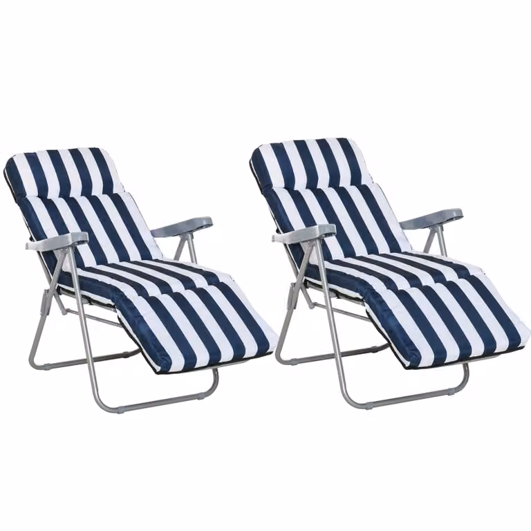 Outsunny Ligstoel, inklapbaar met 5 standen verstelbare rugleuning, Blauw + wit, B/D/H: 60 x 75 x 104 cm