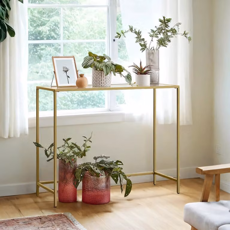 MAZAZU Bijzettafel van Glas in Goud, B/D/H: 100 x 20 x 80 cm
