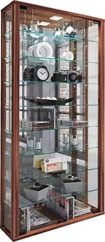 VCM Vitrosa Wandvitrinekast met Glazen Deuren, Bruin Notenhoutlook, B: 59 cm, H: 115 cm, D: 18 cm