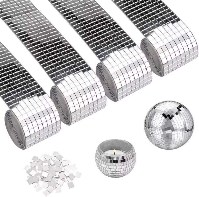 Dailygoods Zelfklevende Mozaïektegels Mini-Spiegeltegels - 4 Rollen - 5 x 5 mm Glas - 400 cm Totaal