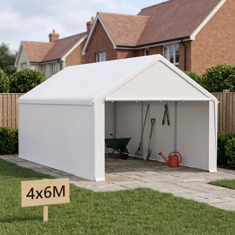 UISEBRT Carport met stalen frame en PE-dak, wit, 4 x 6 m