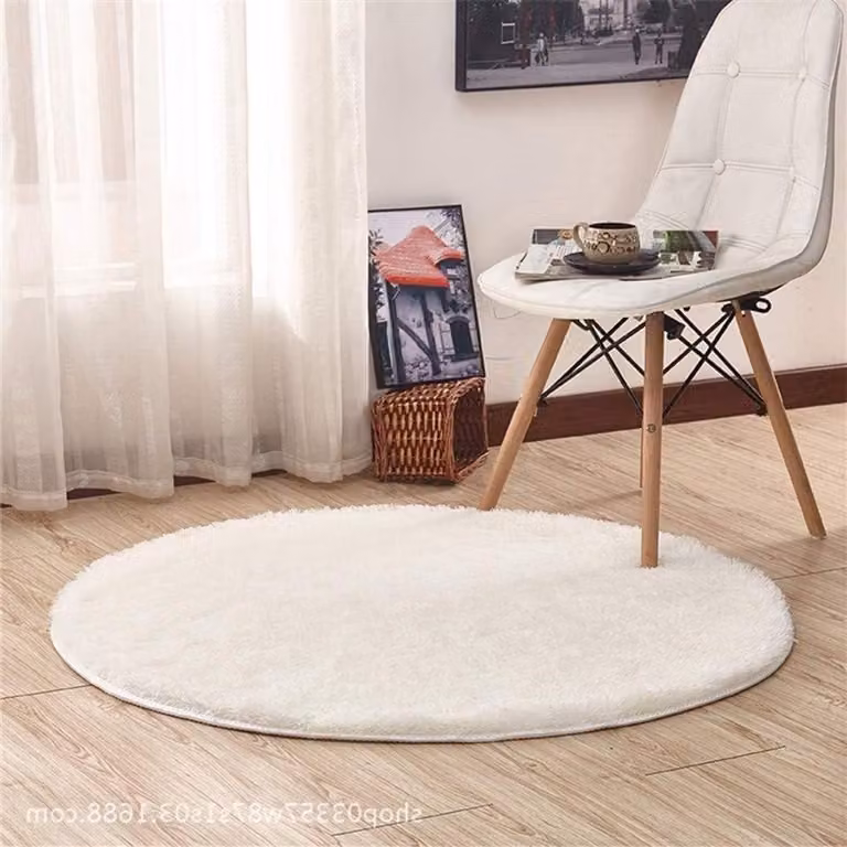 Rond Vloerkleed met Lange Pool in Effen Kleur - 100 cm Diameter