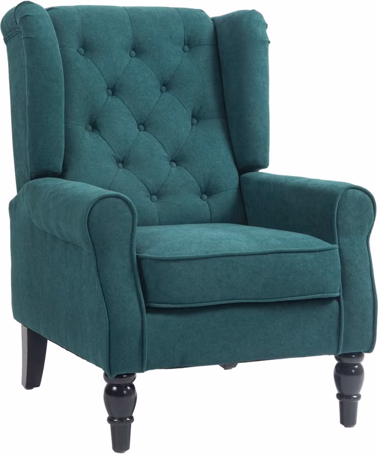 HOMCOM Fauteuil met oren en armleuningen, donkergroen, B: 74 cm, D: 86 cm, H: 102 cm