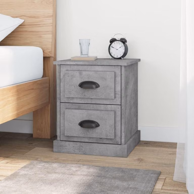 Set van twee moderne nachtkastjes met twee laden in betongrijs, B: 39 cm, D: 39 cm, H: 47,5 cm