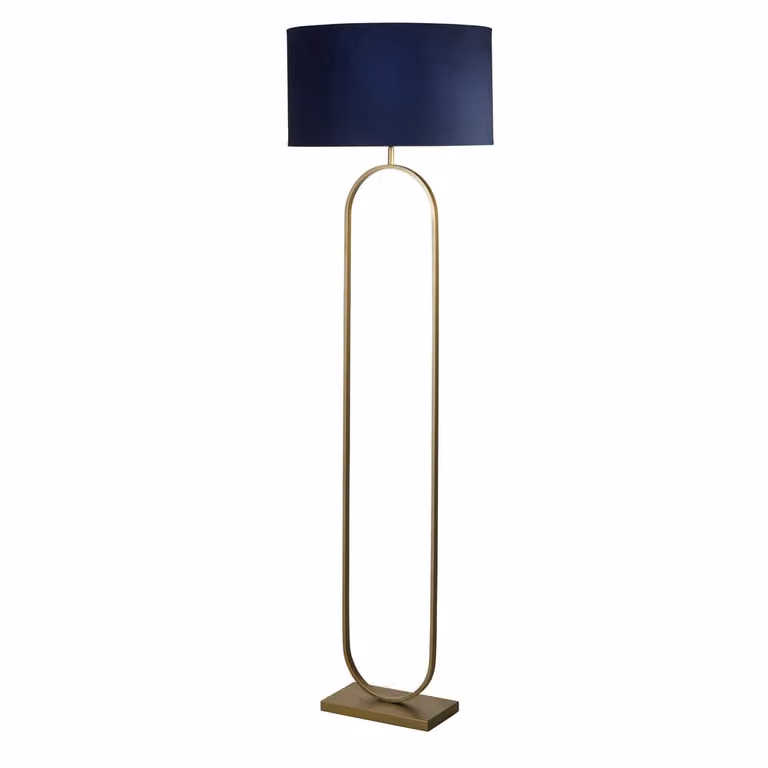Searchlight Modish Vloerlamp - Brons met Blauwe Stoffen Kap