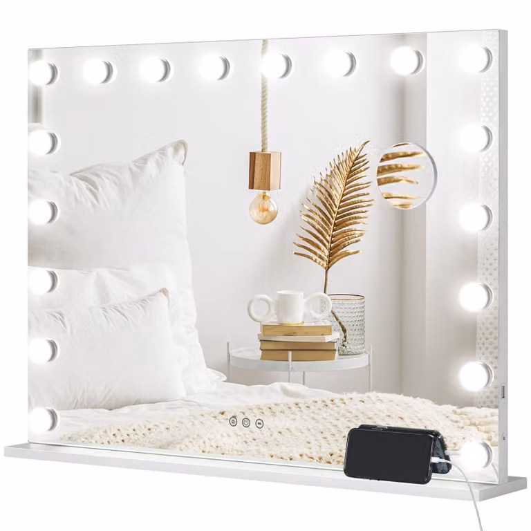 HOMCOM Hollywood make-upspiegel met 18 ledlampen, 3 lichtkleuren en dimfunctie, wandmontage, 80 x 60 cm