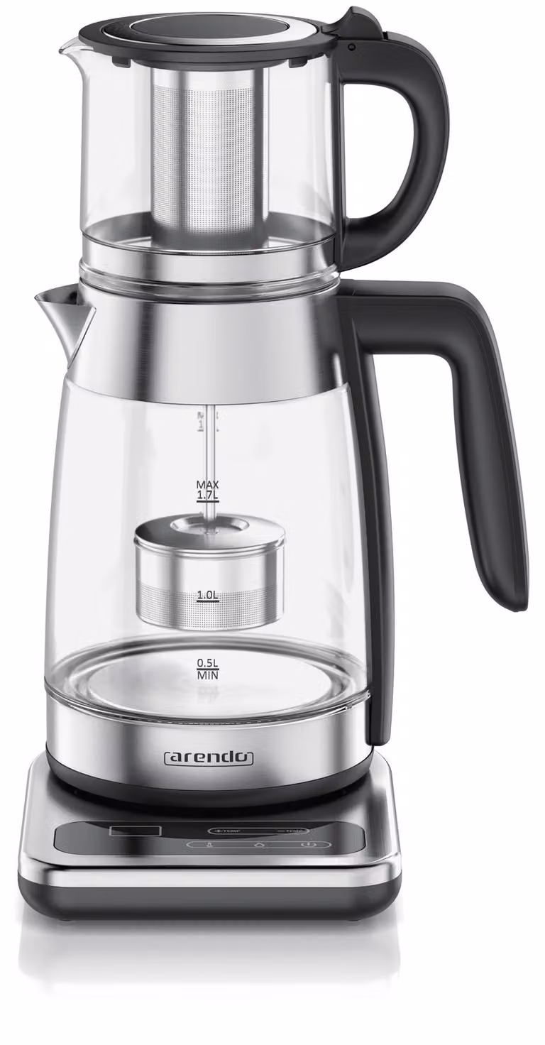 Arendo Waterkoker met temperatuurinstelling 40° - 100 °C, Glazen Theekoker met theezeef en warmhoudfunctie, 1,8 liter, 2200 W, BPA-vrij