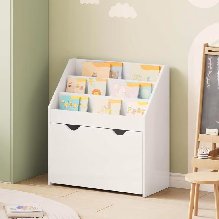 Wit Boekenrek voor Kinderen - Vrijstaand Opbergkastje - B/D/H: 60 x 29.5 x 69 cm