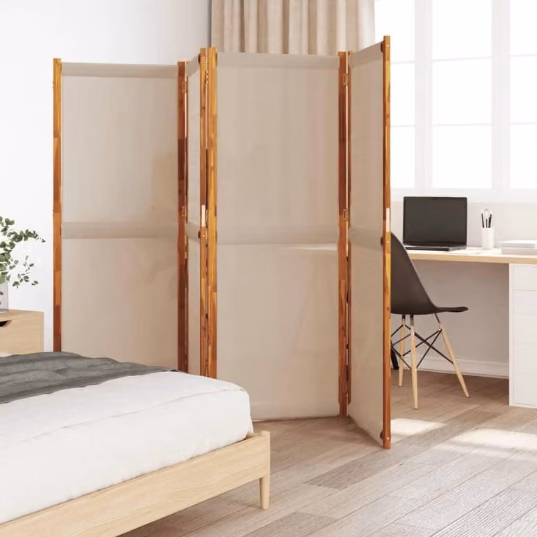 Paravent met 4 panelen als ruimteverdeler, flexibel opvouwbaar, Taupe, B: 280 cm x H: 180 cm