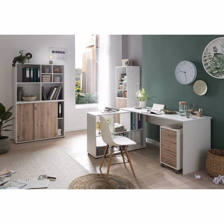 home24 Dossierkast Serie 400 U 1000 wit/wild-eikenhouten look, B/D/H: 100 x 41 x 84 cm