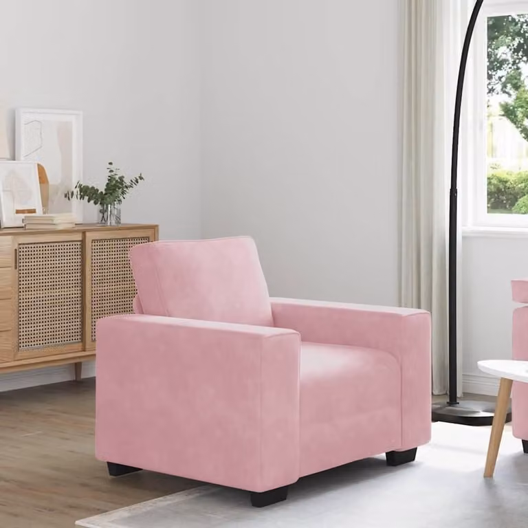 Roze Fluwelen Fauteuil - Zachte Pluche Leunstoel voor de Woonkamer of Slaapkamer - Breedte: 60 cm