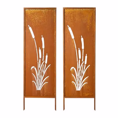 VEVOR Set van 2 metalen paravents met plantenpatroon, roestbruin, B/D/H: 50 x 50 x 160 cm