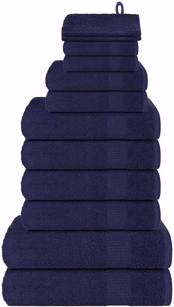 12-delige katoenen handdoekenset marineblauw met douchehanddoeken, washandjes en gastendoekjes