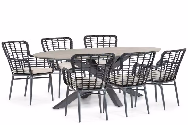 De Laan Projects Toledo/Matara 7-delige moderne dining tuinset van aluminium en composiet, grijs