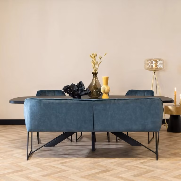 Bronx71 Velvet eetkamerbank Janna blauw 155 cm