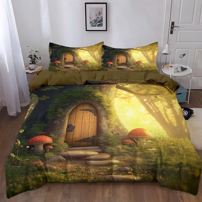 Dekbedovertrek Set Groen met Dubbelzijdige Print - 220 x 240 cm