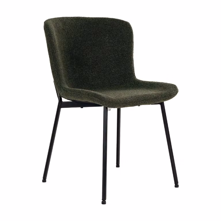 Set van 2 Nest of Nora Eetkamerstoelen Lano bouclé met zwarte poten - Donkergroen