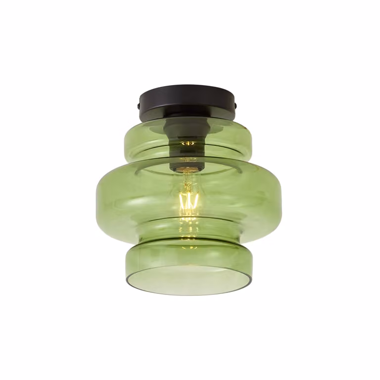 Qazqa Retro plafondlamp Denise met groen transparant glas en zwart metaal