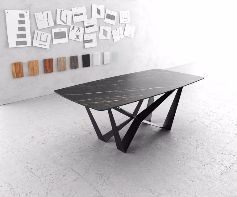 DELIFE Eettafel Edge Bootsform met Laminam keramiek, Bruin en Zwart, B/D: 200 x 100 cm