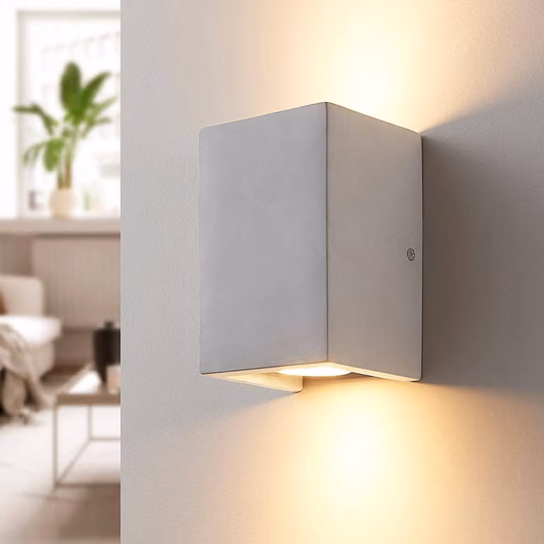 Lindby Wandlamp Gerda, Grijs, Aluminium en Beton, Dimbaar, Industrieel Design