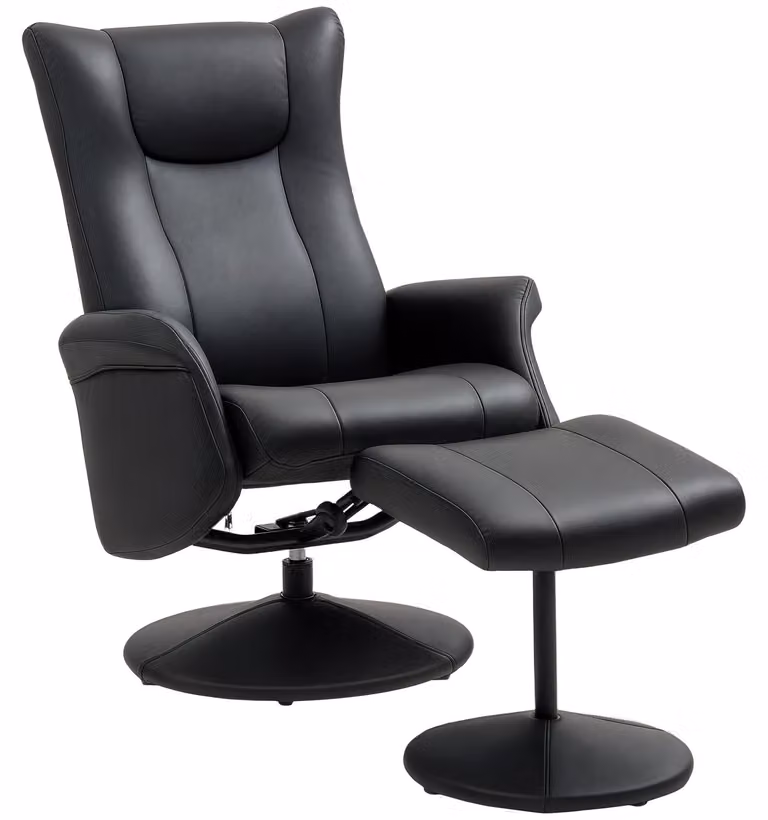 HOMCOM Relaxfauteuil met voetenbank, 360 graden draaibaar, tv-stoel met ligfunctie, zwart