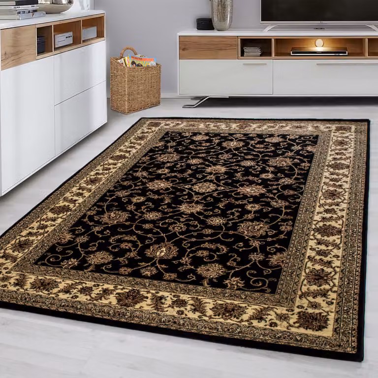 home24 Laagpolig vloerkleed Marrakesh type C zwart, 200 x 290 cm, polyester