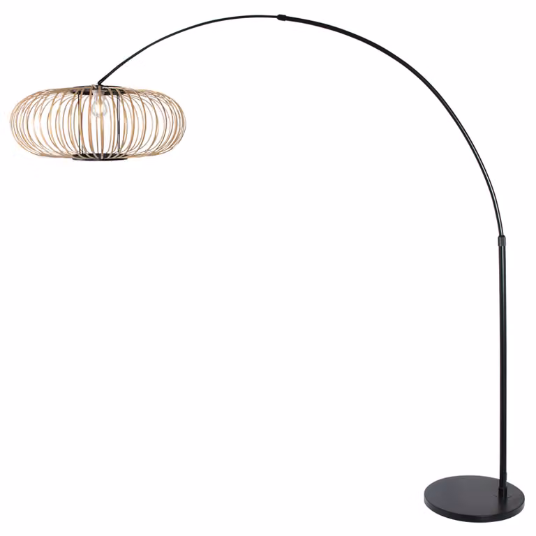Steinhauer Sparkled Light booglamp met bamboe kap in beige en zwart, H 240 x B 60 cm