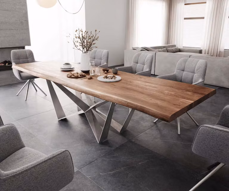 DELIFE Eettafel Edge Acacia Bruin met Spider X-frame onderstel van Edelstaal, B/D/H: 300 x 100 x 75,5 cm