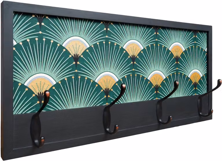 Merkloze handgemaakte wandgarderobe in Art Deco stijl met 4 haken