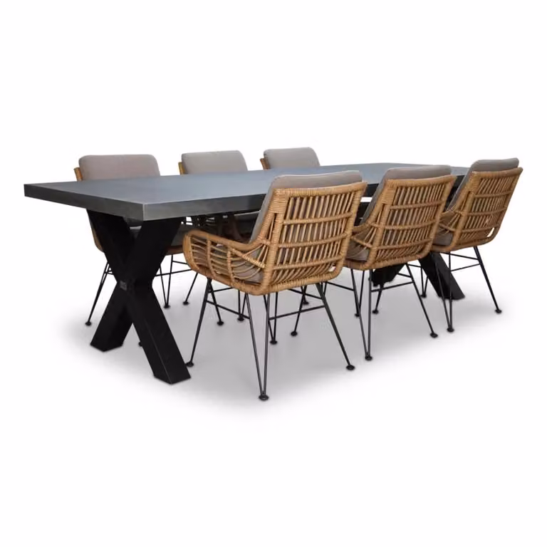 Lyon/Carlos dining tuinset voor 6 personen in taupe met betonlook en hardhout, 250 cm