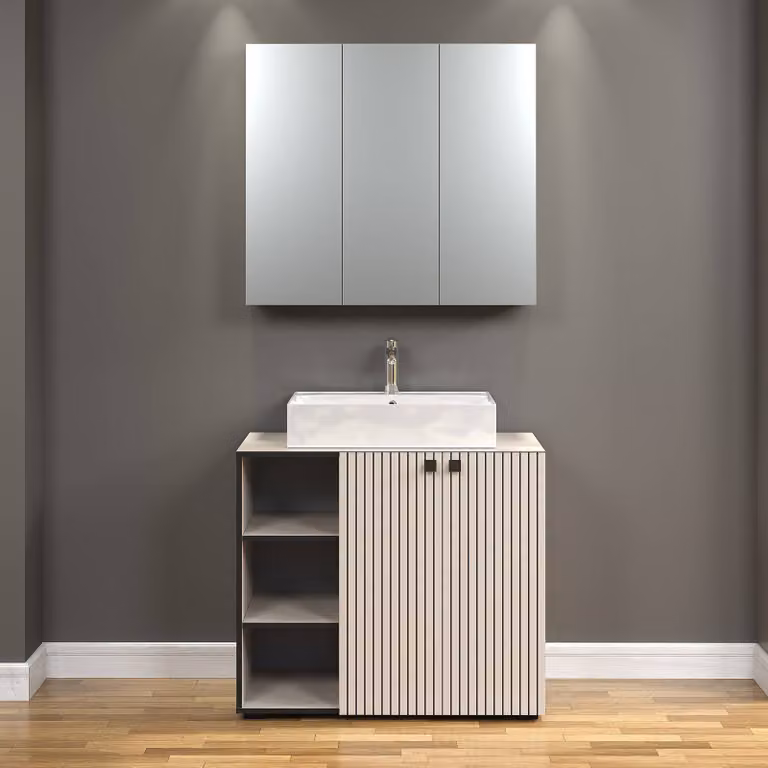 ebuy24 PureBliss waskast met wastafel in grijs/beige B/D/H: 90 x 91 x 53 cm