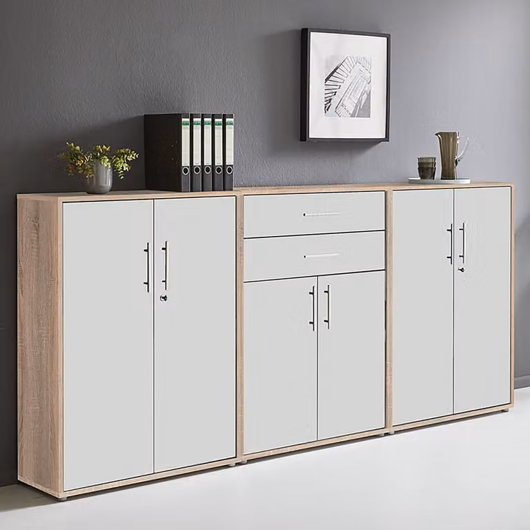 home24 Kastenset 3-delig modern, Bruin/Wit, B/D/H: 114 x 33 x 85 cm