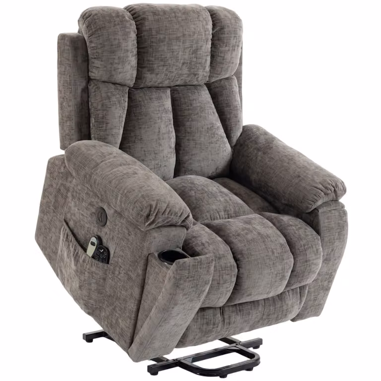 HOMCOM Relaxfauteuil met opstahulp, massage en warmte, seniorenfauteuil met brede diepe zitting en USB