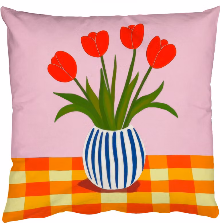 Sierkussen met tulpenprint voor de woonkamer, Roze, 40 x 40 cm