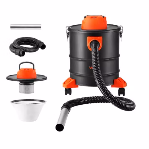 VEVOR Asstofzuiger 1200W met 20L Stalen Tank, Zwart/Oranje, voor Haarden, Pelletkachels en Grills, met Blaasfunctie en Dubbel Filtersysteem