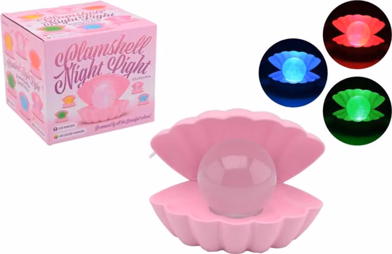 Johntoy LED-nachtlampje schelp roze met USB-aansluiting voor de kinderkamer