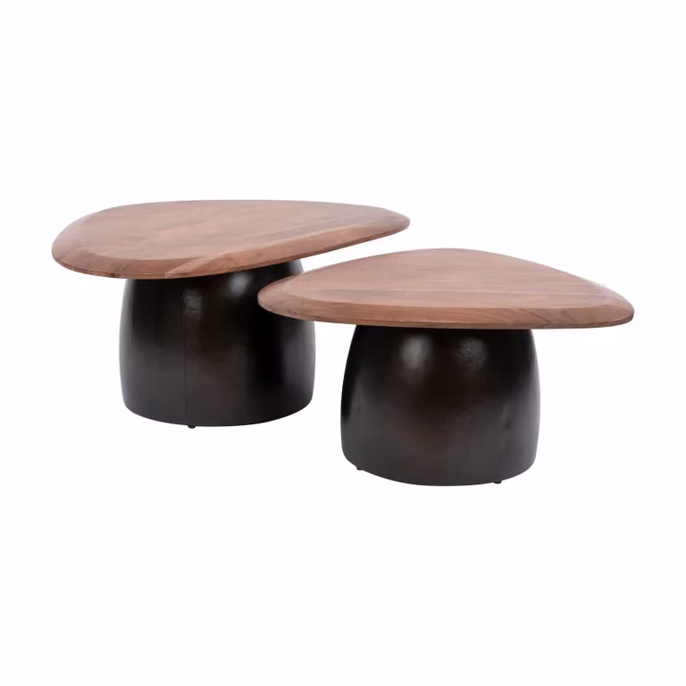 Set van 2 Nest of Nora Salontafels Fenne - Driehoekig acaciahout - Bruin