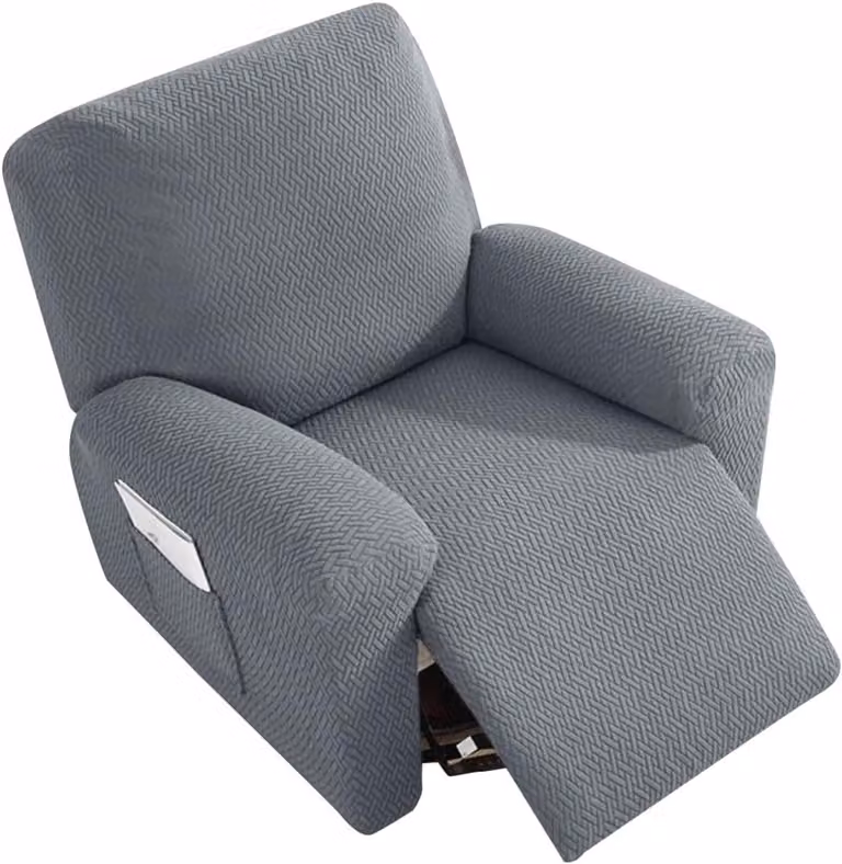 4-delige Stretch Recliner Cover Lichtgrijs - All-inclusive Bescherming voor TV-stoelen en Relaxfauteuils met Zakjes