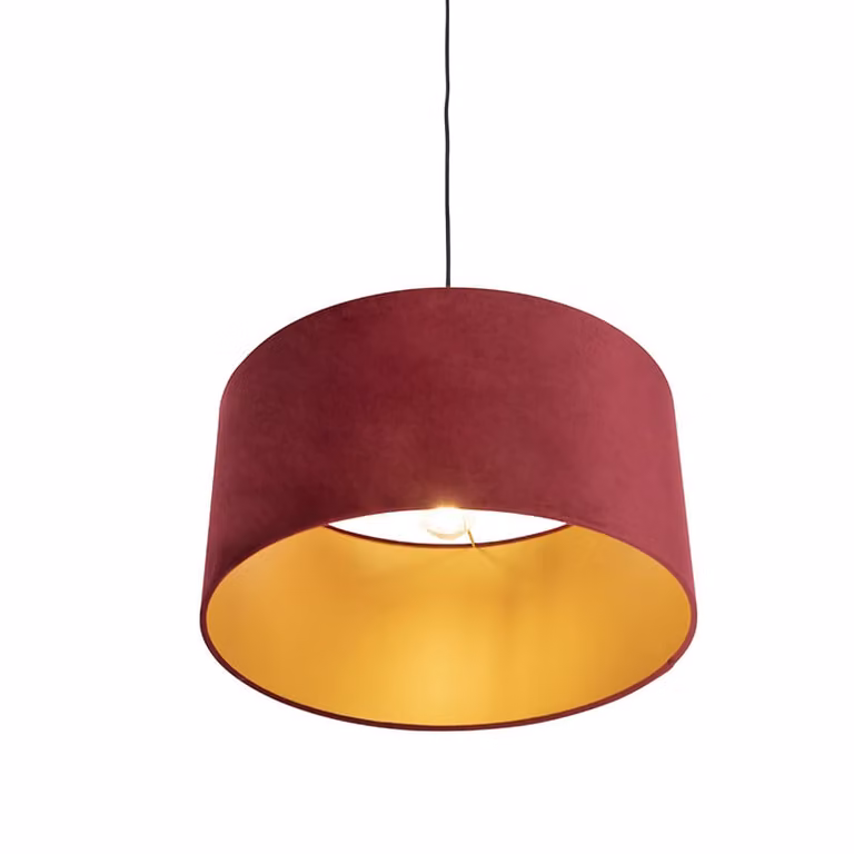Qazqa Hanglamp met rode velours kap en gouden details, Diameter: 50 cm