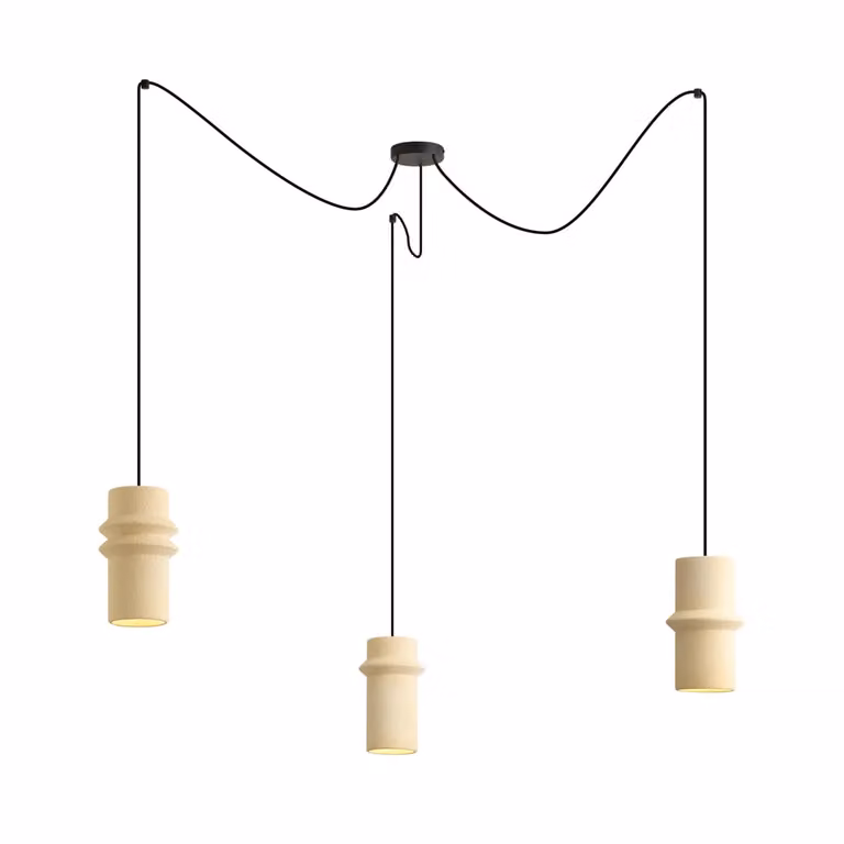 Qazqa Retro hanglamp beige en zwart met 3 lampen en verstelbare hoogte