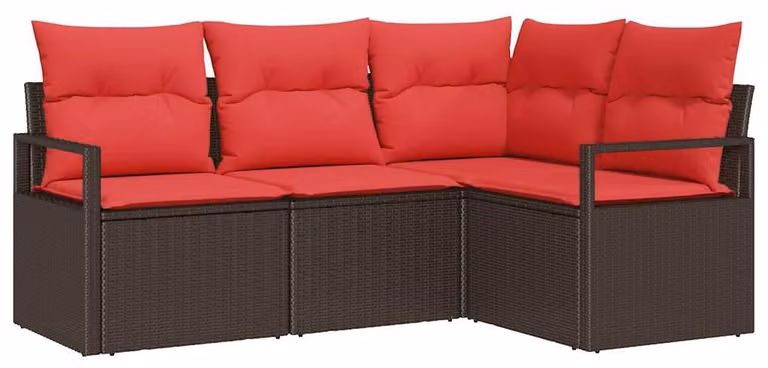vidaXL Tuinset met 4 zitplaatsen, modern L-vormig design, bruin en rood, polyrotan