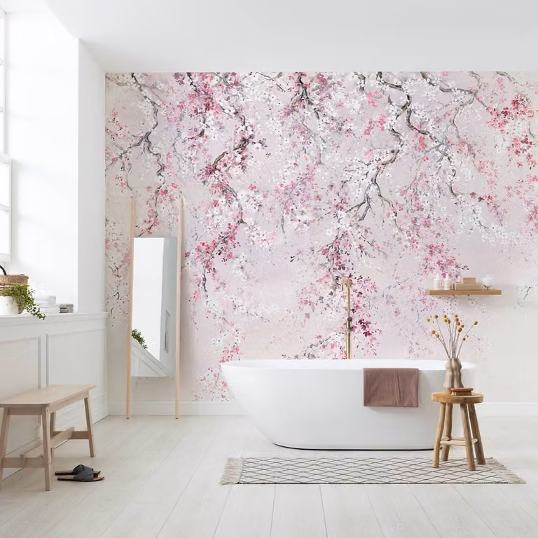 home24 Vlies-fotobehang Kirschblüten, Roze, B: 300 cm, H: 280 cm